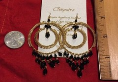 ❤️Cleopatra Collection Jet Black Beads Gold Plate dangle / earrings 3.58″ NWT