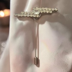 Art Deco Rhinestone Bar Stick Pin Upcycled Gatsby Geometric Crystal Lapel
