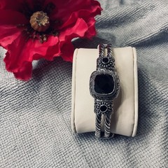 Bali SARDA Artisan Collection5.95CT Square Cushion Cut Black Spinel Bangle 7.25