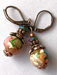 MOSAIC HOWLITE Rainbow Hematite COPPER earring handcrafted 2XX