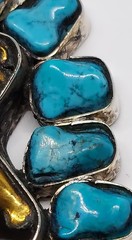 vtg large Turquoise mixed metal Angel Pendant handmade Silver Bronze/Brass OOAK