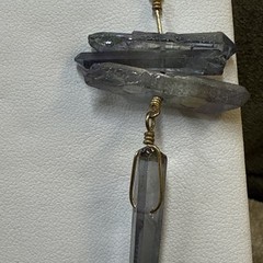 Aura quartz crystal dangle earrings. 14k Wire Wrap.