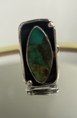 Silver Tone Statement Ring Size 6 Marquise Green/Brown Bezel Set Stone