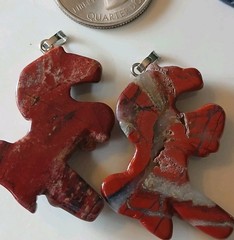 (W)Premium Carved Rainbow Jasper Horse Pendants Silver Hook 35mm