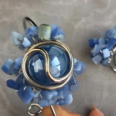 Hawaiian Jewelry Design Blue & Silver 3-piece Bracelet Cluster Ring Earring Set