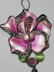 Handcrafted Pink Purple Flower Pendant Rhinestone Beaded Wire Wrap Fashion