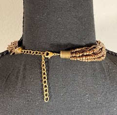 Art Glass Pendant Necklace. Teardroped Shaped Pendant. 9 Strands Of Bronze Beads
