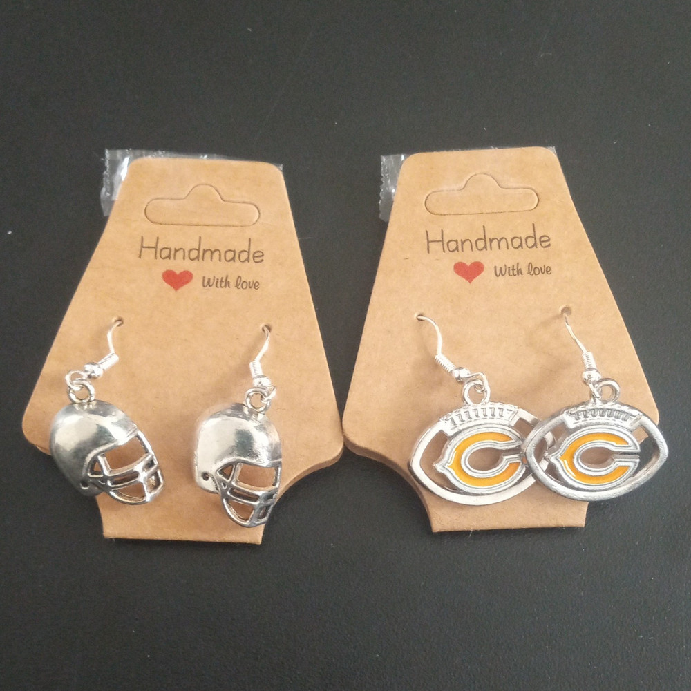 Handmade Dangle Drop Earrings Lot 2 Football Helmet C Logo Silver Orange