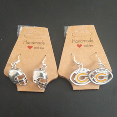 Handmade Dangle Drop Earrings Lot 2 Football Helmet C Logo Silver Orange