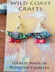 Abalone Bird and Coral Bead Earrings with Surgical Steel Wires