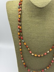 Vintage Orange Red Green Brown Beaded Hand Strung Necklace