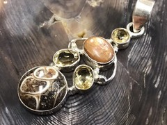Turritella Agate, Sunstone & Citrine Pendant