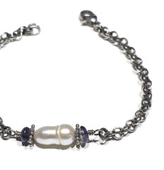 Sterling Silver Freshwater Pearl Bracelet Amethyst Beads Rolo Chain 6.24g…