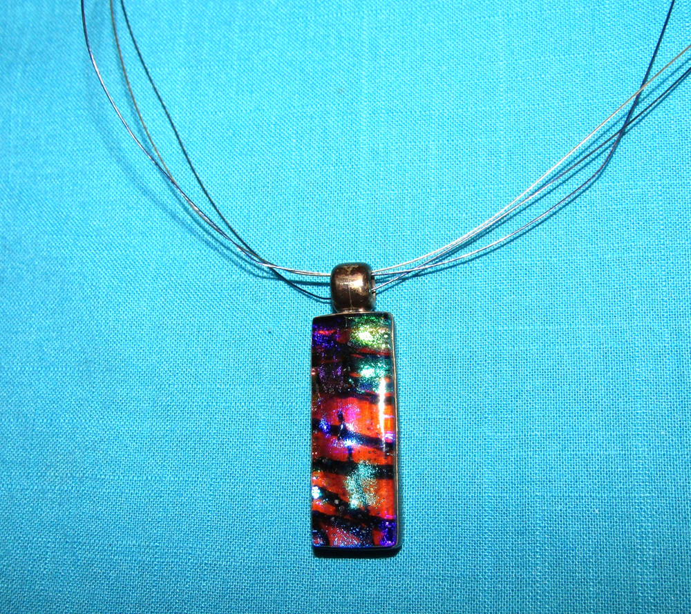 Dichroic Cosmic Stardust Glass 925 Pendant 1 3/4″ Signed R+G 16″-18″ Necklace