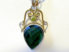 Handcrafted Sterling Silver Pendant with 15x19mm Nano Emerald & 4mm Peridot