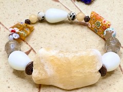 Sunny Calcite bracelet with Sea Glass, Czech & Italian Millefiori beads