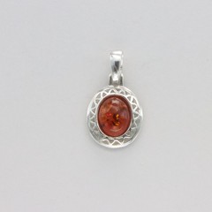 Oval Cognac / Brown BALTIC AMBER Pendant – Necklace – 925 STERLING SILVER #33e