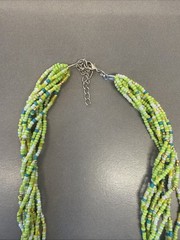 Jw1 Bright Green, Blue, & White Necklace Seed Bead Multi Strand Beads K64