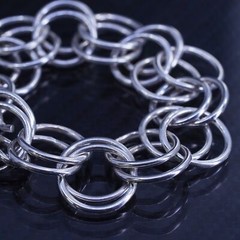 6”, vintage 925 Sterling Silver huge Multi entwined Circle Link Toggle Bracelet