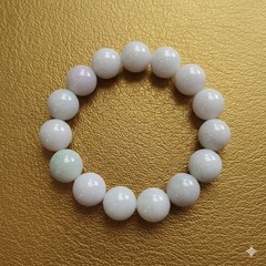 Burmese Jade Bracelet Round White Natural Jadeite Type A Beads Wide 14.3-14.4 mm