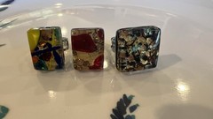 (3) Lot – Italian Murano Art Glass Accent Rings Adjustable Signed Statement Ring