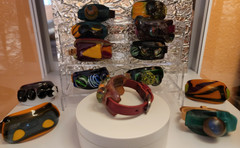 Art Glass Retro Marble Bracelet Genuine Leather Band Steampunk by SAND BLOOM