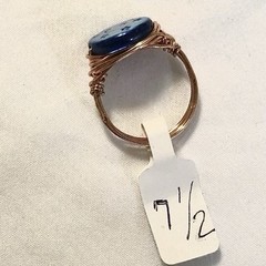 Blue Moon And Stars Ring, Iridescent, Copper Wire Wrap, Size 7 1/2 #Fairycore