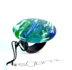 Sobral Gorky Bead Night Blue, Green & White Artist Made Statement Ring Size 9.25