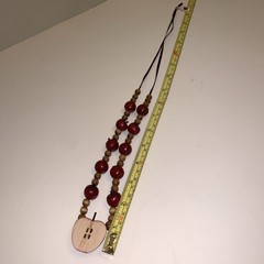 Red Apple Wood Bead Necklace 32” Apple Of My Eye USA Vintage 1980’s New