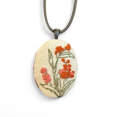 Delicate Maroon Embroidery Necklace Handmade Pendant Jewelry