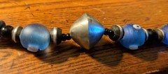 Women’s Necklace – Big Beaded Nuggets Blue Transparent Stones – Metal Wood