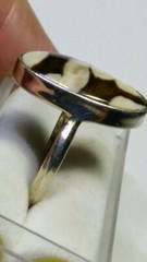 CUTE NATURAL DALMATIAN PETRIFIED WOOD IN STERLING SILVER.925 RING SIZE 6.0-6.25