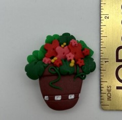 Vintage Polymer Clay Pot of Red Flowers Pin