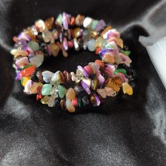 Multicolor Assorted Gemstone Chip Beaded On Memory Wire #683