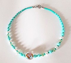Handmade Aqua Green Pearl Floral Glass Faceted Bead Necklace Choker