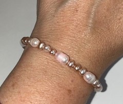 Handmade Pink Freshwater Pearl Bracelet With 925 Sterling Silver Clasp 7.5”