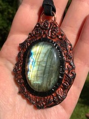 Huge Labradorite Pendant Necklace Artisan Handcrafted