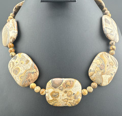 Vintage Leopard Skin Jasper and Brass Jay King Style Beaded Necklace Statement
