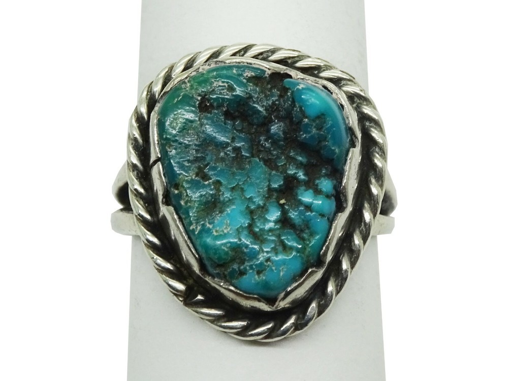 Southwestern Turquoise Nugget Split Shank Ring Sterling Silver Size 6.75