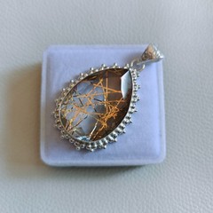 Golden Rutilated Quartz Cut Gemstone Pendant Silver Handmade Gemstone Jewelry