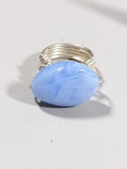Artisan Silver Tone Blue Acrylic Oval Solitaire Style Wrap Ring Size 6