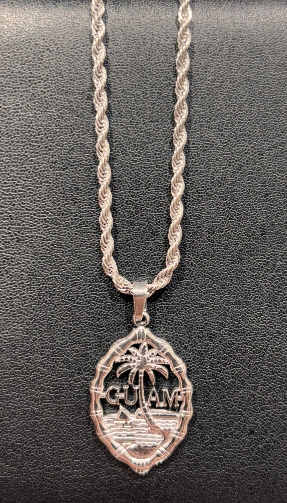 Guam Seal Necklace Pendant Silver Chain Fashion 1inch Pendant