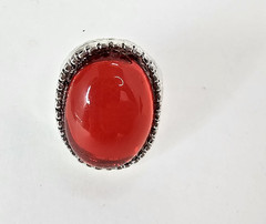 Chunky Ottoman Biker signet style goth vamp silver tone Ring Ruby red Glass