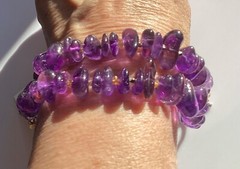 2 Beautiful Bracelets of Bright Purple Polished Amethyst Stone Nuggets