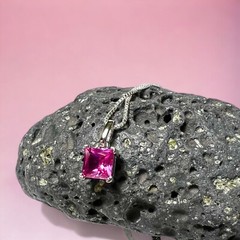 Lab Made Pink Sapphire Pendant in Sterling Silver 925, September Birthstone