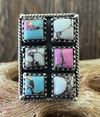 Sterling Silver Native Style SW Genuine Kingman Cotton Candy Wild Horse Bar Ring