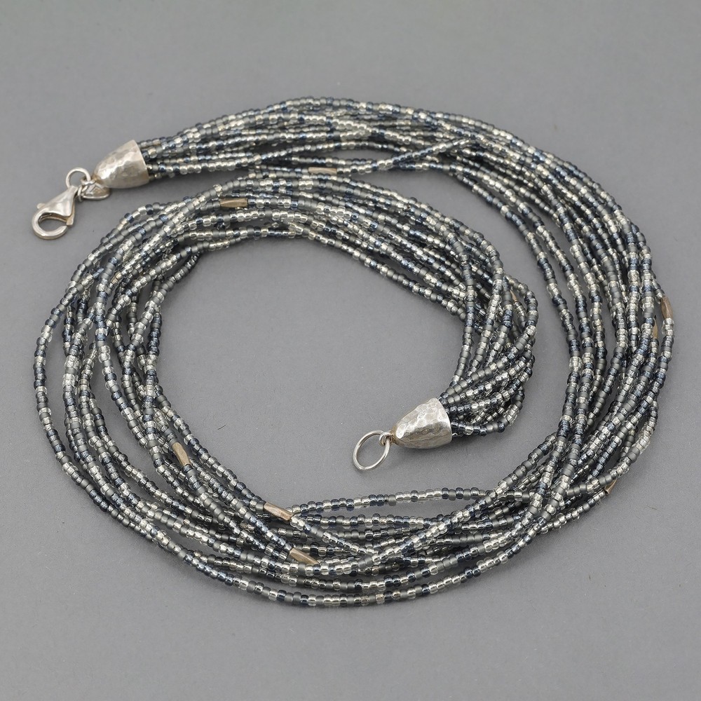 Retired Silpada 10 Strand Sterling Silver & Gray Glass Seed Bead Necklace N2115
