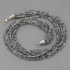 Retired Silpada 10 Strand Sterling Silver & Gray Glass Seed Bead Necklace N2115