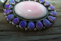 Artisan Sterling Silver Southwestern Pink Conch Purple Fire Opal Cluster Pendant