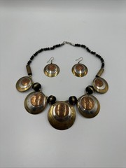Vintage Hammered Metal Necklace Retro Copper Brass Silver & Earrings Boho MCM